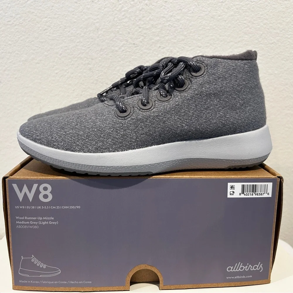 Allbirds Women Wool Runner-Up Mizzle in Medium Grey, Size 8, New in Box